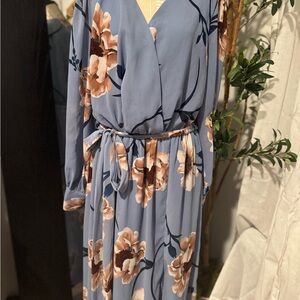 Fashion Nova Blue Floral Long Sleeve Dress